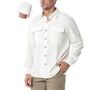 33,000ft Men's Long Sleeve Shirts UV Protection Safari Button-Down Shirt Breathable Wicking Quick Drying Outdoor Top with Pockets for Hiking Fishing Golfing,White M