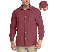 33,000ft Men's Long Sleeve Shirts UV Protection Safari Button-Down Shirt Breathable Wicking Quick Drying Outdoor Top with Pockets for Hiking Fishing Golfing,Wine 2XL