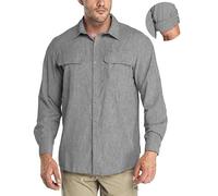 33,000ft Men's Long Sleeve Shirts UV Protection Safari Button-Down Shirt Breathable Wicking Quick Drying Outdoor Top with Pockets for Hiking Fishing Golfing,Grey Heather S