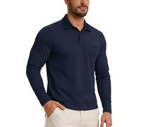 33,000ft Men's Long Sleeve UPF50+ Breathable Quick-Dry Golf Polo Dark Blue