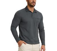 33,000ft Men's Long Sleeve UPF50+ Breathable Quick-Dry Golf Polo Dark Grey