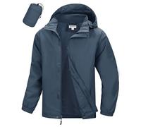 33,000ft Men's Outdoor Waterproof Jackets Lightweight Breathable Raincoat Hooded Windbreaker Rain Jacket for Hiking Cycling Safari Blue L
