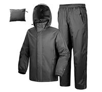 33,000ft Men's Waterproof Rainsuit Hooded Rain Jacket Rain Trousers Packable Raincoat Sets Windproof 2 Piece Rain Suit with Safety Reflectors for Fishing Hiking Camping Medium Grey S