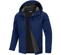 33,000ft Men's Waterproof Softshell Jackets Lightweight Fleece-Lined Running Jacket Breathable Windbreaker Casual Functional Coat with Hood for Cycling, Hiking,Golf Dark Blue XXL
