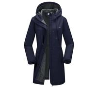 33,000ft Women’s Waterproof Jacket with Hood Ladies Softshell Jacket Fleece Lined Windbreaker 8000MM Raincoat Long Waterproof Coats for Outdoor Walking, Dark Blue XL