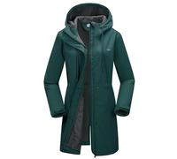33,000ft Women’s Waterproof Jacket with Hood Ladies Softshell Jacket Fleece Lined Windbreaker 8000MM Raincoat Long Waterproof Coats for Outdoor Walking, Dark Green 3XL