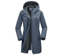 33,000ft Women’s Waterproof Jacket with Hood Ladies Softshell Jacket Fleece Lined Windbreaker 8000MM Raincoat Long Waterproof Coats for Outdoor Walking, Grayish Blue XL