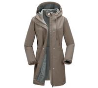 33,000ft Women’s Waterproof Jacket with Hood Ladies Softshell Jacket Fleece Lined Windbreaker 8000MM Raincoat Long Waterproof Coats for Outdoor Walking, Khaki 3XL