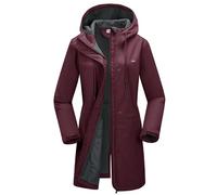 33,000ft Women’s Waterproof Jacket with Hood Ladies Softshell Jacket Fleece Lined Windbreaker 8000MM Raincoat Long Waterproof Coats for Outdoor Walking, Wine Red S