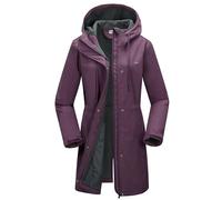33,000ft Women’s Waterproof Jacket with Hood Ladies Softshell Jacket Fleece Lined Windbreaker 8000MM Raincoat Long Waterproof Coats for Outdoor Walking, Purple Melange 3XL