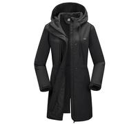 33,000ft Women’s Waterproof Jacket with Hood Ladies Softshell Jacket Fleece Lined Windbreaker 8000MM Raincoat Long Waterproof Coats for Outdoor Walking, Black S