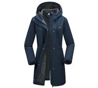 33,000ft Women’s Waterproof Jacket with Hood Ladies Softshell Jacket Fleece Lined Windbreaker 8000MM Raincoat Long Waterproof Coats for Outdoor Walking, Midnightblue XL