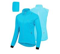 33,000ft Women's Cycling Jacket Waterproof Breathable Running Jacket Women High Visibility Reflective Cycling Vest with Removable Sleeves Blue XS