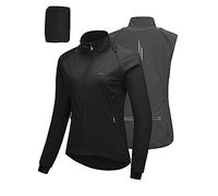 33,000ft Women's Cycling Jacket Waterproof Breathable Running Jacket Women High Visibility Reflective Cycling Vest with Removable Sleeves Black XS