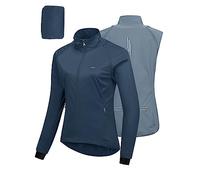 33,000ft Women's Cycling Jacket Waterproof Breathable Running Jacket Women High Visibility Reflective Cycling Vest with Removable Sleeves Midnight Blue 2XL