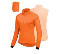 33,000ft Women's Cycling Jacket Waterproof Breathable Running Jacket Women High Visibility Reflective Cycling Vest with Removable Sleeves Orange XS