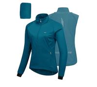 33,000ft Women's Cycling Jacket Waterproof Breathable Running Jacket Women High Visibility Reflective Cycling Vest with Removable Sleeves Light Blue XL