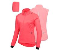 33,000ft Women's Cycling Jacket Waterproof Breathable Running Jacket Women High Visibility Reflective Cycling Vest with Removable Sleeves Red 2XL