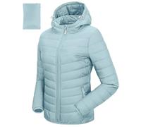 33,000ft Women's Lightweight Puffer Jacket Water Repellent Warm Packable Quilted Coat with Hood Ladies Transitional Padded Lined Jacket for Hiking Climbing Light Aqua Green 2XL