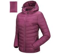 33,000ft Women's Lightweight Puffer Jacket Water Repellent Warm Packable Quilted Coat with Hood Ladies Transitional Padded Lined Jacket for Hiking Climbing Purple XL