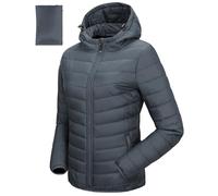 33,000ft Women's Lightweight Puffer Jacket Water Repellent Warm Packable Quilted Coat with Hood Ladies Transitional Padded Lined Jacket for Hiking Climbing Stone Grey L