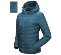 33,000ft Women's Lightweight Puffer Jacket Water Repellent Warm Packable Quilted Coat with Hood Ladies Transitional Padded Lined Jacket for Hiking Climbing Acid Blue 2XL