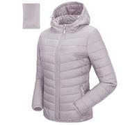 33,000ft Women's Lightweight Puffer Jacket Water Repellent Warm Packable Quilted Coat with Hood Ladies Transitional Padded Lined Jacket for Hiking Climbing Greyish-pink 3XL