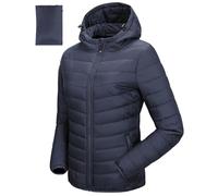 33,000ft Women's Lightweight Puffer Jacket Water Repellent Warm Packable Quilted Coat with Hood Ladies Transitional Padded Lined Jacket for Hiking Climbing Dark Blue L