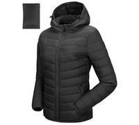 33,000ft Women's Lightweight Puffer Jacket Water Repellent Warm Packable Quilted Coat with Hood Ladies Transitional Padded Lined Jacket for Hiking Climbing Black S