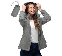 33,000ft Women's Lightweight Rain Jackets Hooded Breathable Packable Running Raincoats Active Trench Windbreaker with Hideaway Hood for Cycling Hiking (Light Grey-S/UK 10)