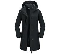 33,000ft Women's Rain Jacket Long Trench Coat Waterproof Windbreaker Hooded Lightweight Ladies Raincoat Functional Jacket Outerwear with Pockets Black S