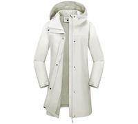33,000ft Women's Rain Jacket Long Trench Coat Waterproof Windbreaker Hooded Lightweight Ladies Raincoat Functional Jacket Outerwear with Pockets Beige XS