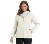 33,000ft Women's Waterproof Rain Jacket Ladies Warm Fleece Lined Functional Rain Coat Windbreaker with Hood for Spring Fall Winter Cycling Hiking Active Beige L