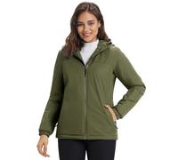 33,000ft Women's Waterproof Rain Jacket Ladies Warm Fleece Lined Functional Rain Coat Windbreaker with Hood for Spring Fall Winter Cycling Hiking Active Olive L