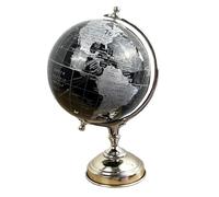 33.5cm Tall Black & Silver Decorative Globe Ornament for the Home