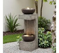 33.9" Waterfall Fountain Outdoor with LED Lights - Modern Rain Curtain Resin Garden Waterfall and Fountains, Bowl Design Outdoor Water Feature for Patio, Porch, Backyard, Lawn & Home Decor