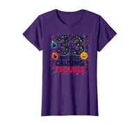 33 and Still Causing Trouble Birthday Gift Humor T-Shirt, Women, Purple, XL