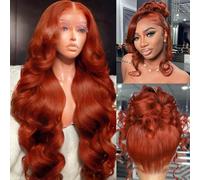 33# Auburn Lace Front Wig Human Hair Wavy 360 Degree Lace Front Wig with Invisi Strap 180% Density Ginger Red Lace Front Wig Pre Plucked with Baby Hair for Women Color Glueless