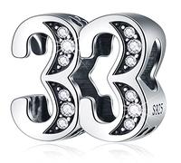 33 Birthday Charms fits Pandora Mothers Day Bracelet, 925 Sterling Silver 33rd Anniversary Beads with CZ, Number 33 Year Old Gifts for Wife/Husband/Couple/Lover