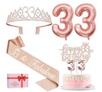 33 Birthday Decorations for Women Including 33 Birthday Sash for Women, Tiara/Crown, Candles and Cake Topper, Number 33 Balloons, 33 Birthday Gifts for Women Birthday Decorations Favor Supplies