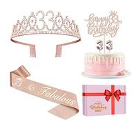 33 Birthday Decorations for Women Including Birthday Sash, Tiara/Crown, Numeral Candles and Cake Topper, 33 Year Old Gifts for Women, Rose Gold Party Decor Supplies