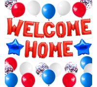 33 Blue & Red Welcome Home Aluminium Foil Balloon Pack for Homecoming