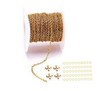 33 Feet 18K Gold Stainless Steel Flat Cable Link Chains Spool Jewelry Making Chains Bulk with 20 Lobster Clasps and 50 Jump Rings for Pendant Necklace Jewelry DIY Making (Chain Width 1.5mm, Gold)
