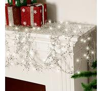 33 Feet Christmas Berry Beaded Garland String Light Mantel Garland Christmas Fireplace Decorations, Glitter Garland LED Bead Garland for Fireplace Indoor Outdoor Decor(Silver)