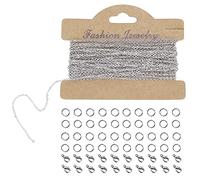 33 Feet Silver Necklace Chain for Jewellery Making, 1.5mm Link Chains Roll with 20 Lobster Clasps and 40 Jump Rings, Stainless Steel Chains Extenders for Necklace Bracelet Making DIY Craft