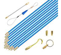 33' Fiberglass Electrical Connectable Fish Tape Pull Kit, Cable Rod Set with Hook and Hole Kit in Transparent Tube, Wire Running Kit Wall Cable Rod Pull Push Tool (Blue, 10Rods x 1M)