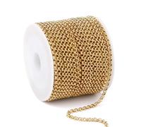 [33 FT] 18K Gold PVD Plated Rolo Chains Roll, 2.5mm Gold Stainless Steel Round Rolo Chain Spool Bulk for Jewelry Making