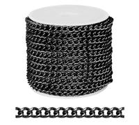 [33 FT] Black Curb Chains Bulk for Jewelry Making, 4mm 304 Stainless Steel Gunmetal Black Flat Twisted Links Curb Chains Roll Spool for Jewelry Making DIY Craft