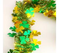 33 Ft St.Patrick's Day Tinsel Garland Decorations Shiny Thick Green Hat and Gold Shamrock Design Irish Holiday Party Clover Hanging Decor Garland for Saint Patrick's Day Parade Floats Ornaments