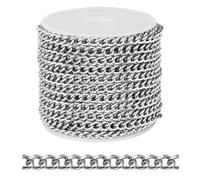 [33 FT] Stainless Steel Curb Chains Bulk for Jewelry Making, 4mm 304 Stainless Steel Flat Twisted Links Curb Chains Roll Spool for Jewelry Making DIY Craft